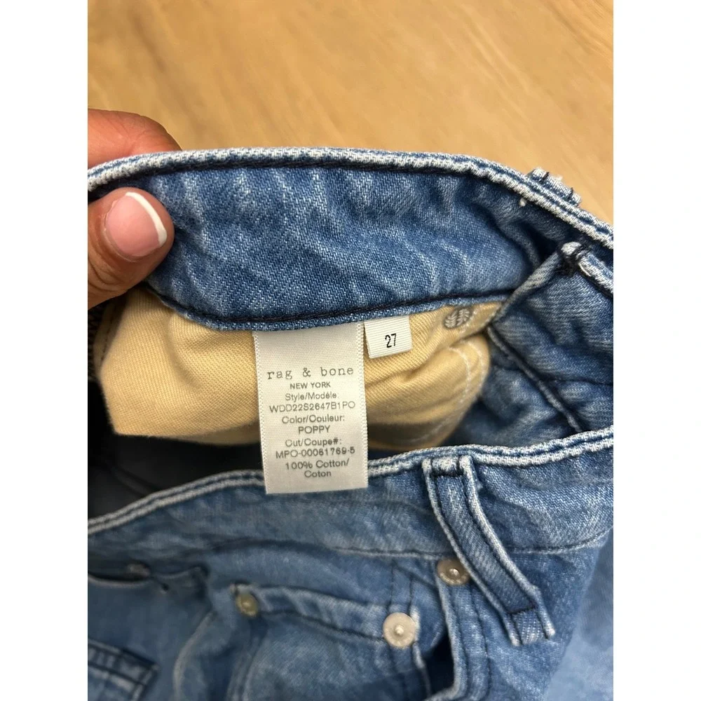 Rag & Bone Nina High-Rise Ankle Cigarette Jeans Poppy Blue Raw Hem  27